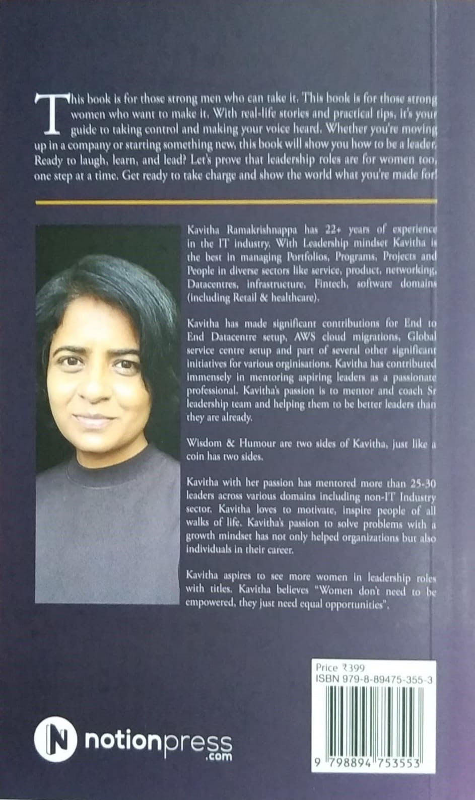 Title : LEADERSHIP ROLES ARE NOT FOR WOMEN, Leadership, Writer : Kavitha Ramakrishnappa, Publisher : Notion Press